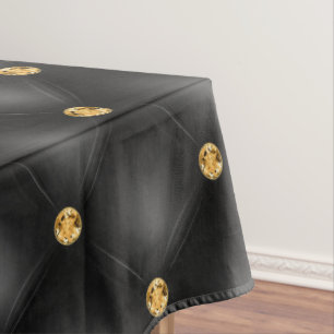 Black and Gold Diamonds Tufted Tablecloth