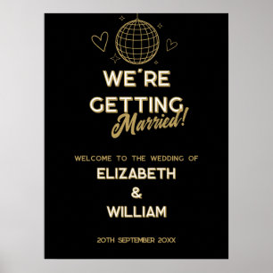 Black And Gold Disco Groovy Wedding Welcome Sign