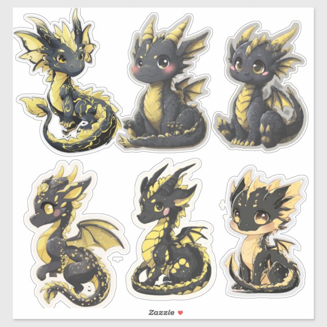 Black and Gold Dragons Custom-Cut Vinyl Sticker (Sheet)