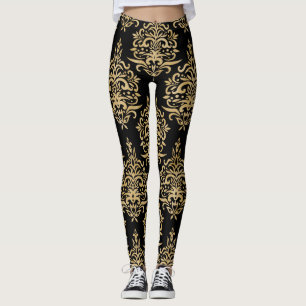 Black and Gold Dressy Damask Leggings