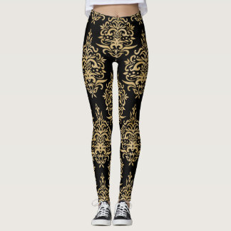 Black and Gold Dressy Damask Leggings
