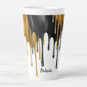 Black and Gold Dripping Paint Personalised Latte Mug