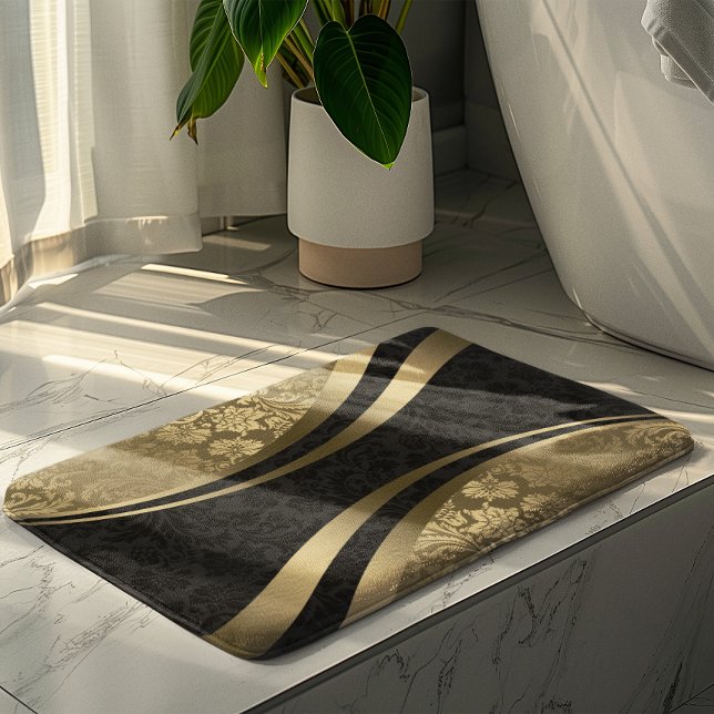 Black And Gold Dynamic Geometric Damasks  Bath Mat (Creator Uploaded)