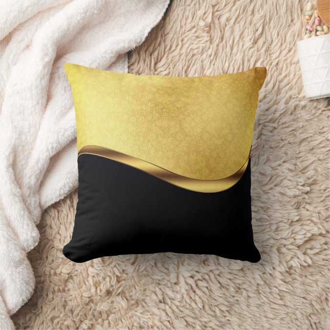 Black and Gold Dynamic Stripe Cushion (Blanket)