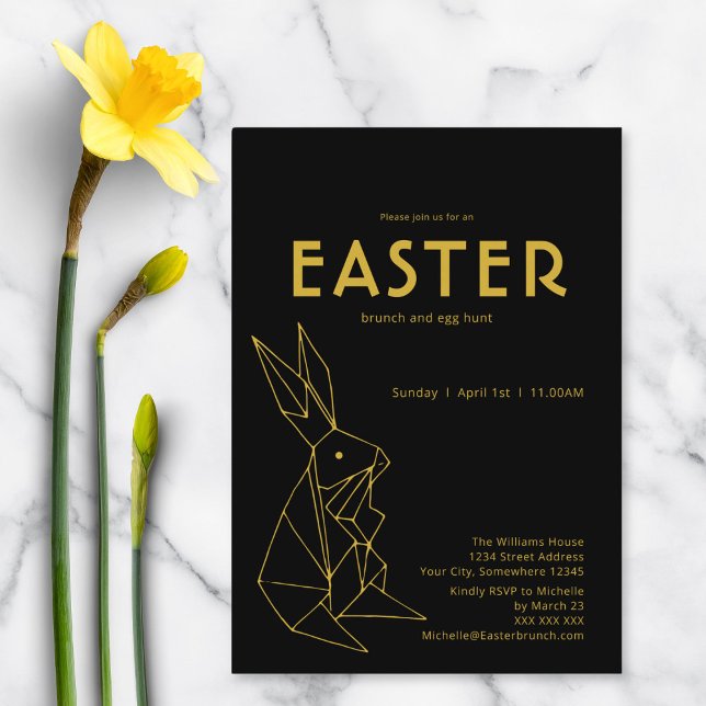 Black and Gold Easter Brunch Egg Hunt Invitation (Front)