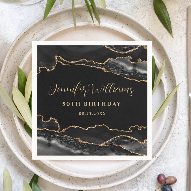 Black and Gold Elegant Adult Birthday Party Napkin (Creator Uploaded)
