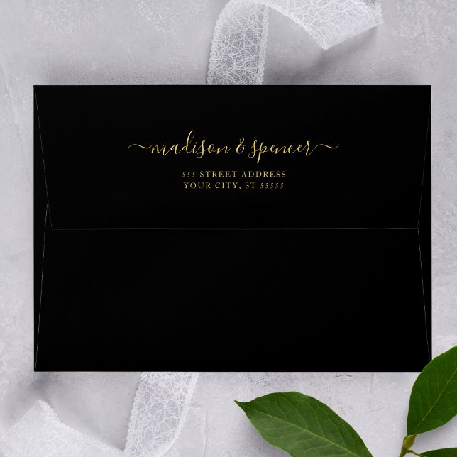 Black and gold elegant and modern Wedding 5x7 Envelope (Creator Uploaded)