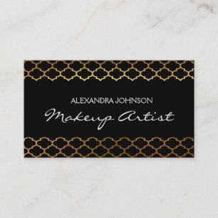 Black and Gold Elegant Art Deco Foil Makeup Artist Business Card