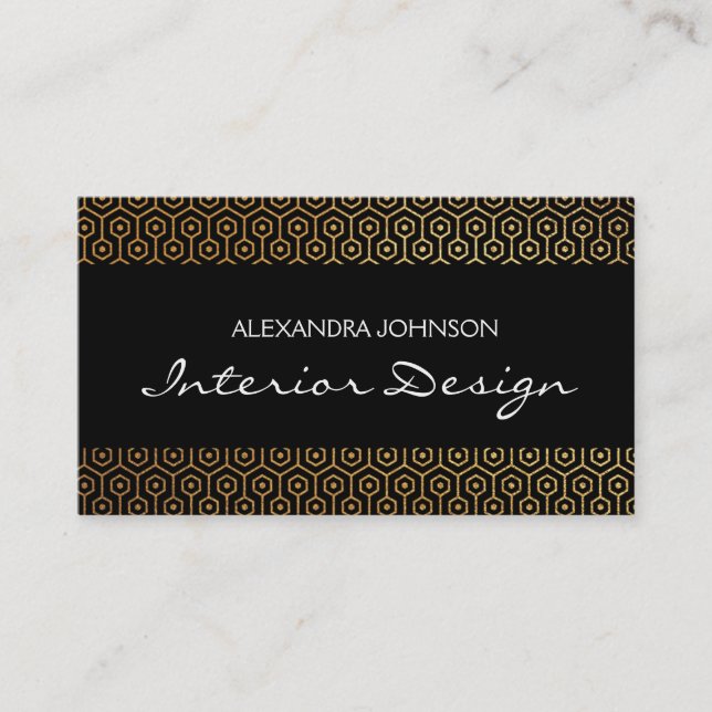 Black and Gold Elegant Art Deco Interior Design Business Card (Front)