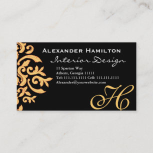 Black and Gold Elegant Baroque Damask for Him Business Card