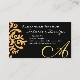 Black and Gold Elegant Baroque Damask for Him Business Card