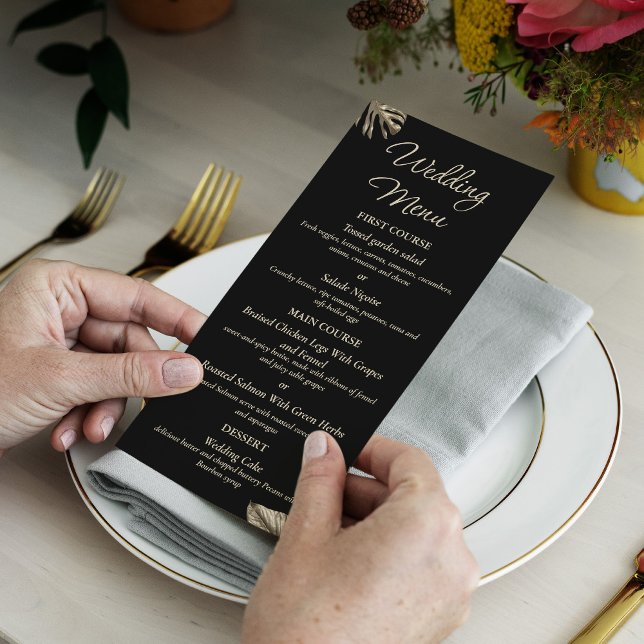 Black and Gold Elegant Botanical Wedding Menu (Creator Uploaded)
