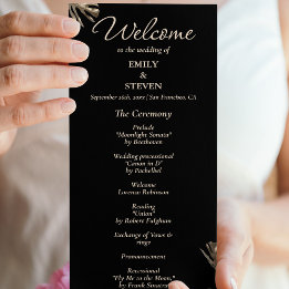 Black and gold elegant Botanical  Wedding Program