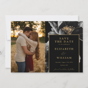 Black And Gold Elegant Chic Floral Photo Wedding Save The Date