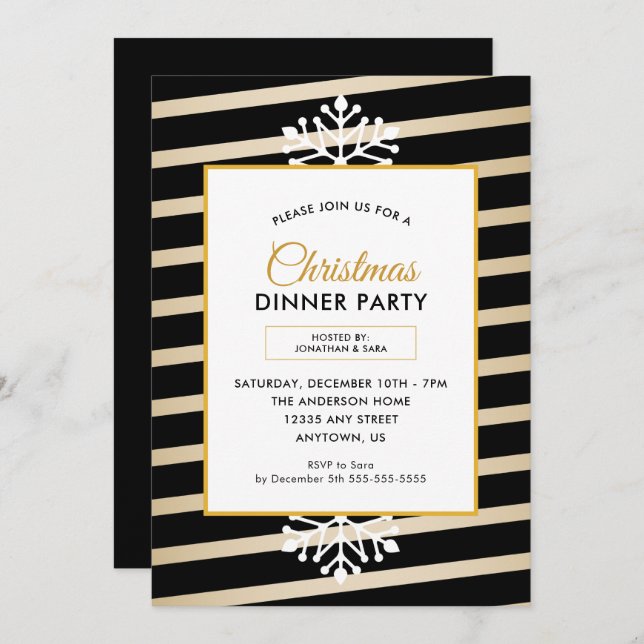 Black and Gold Elegant Christmas Dinner Party Invitation (Front/Back)