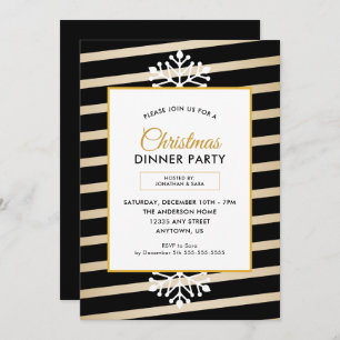 Black and Gold Elegant Christmas Dinner Party Invitation