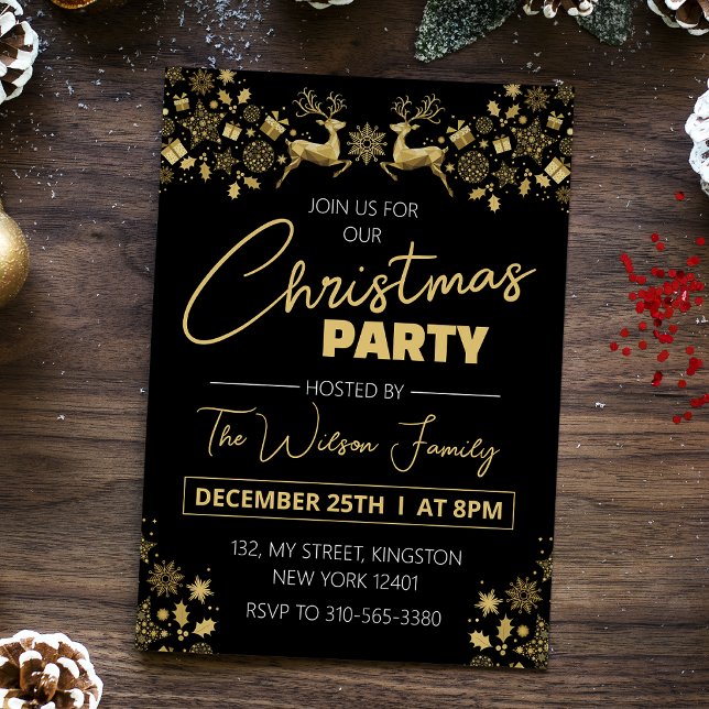 Black and Gold Elegant Christmas Party Invitation (Creator Uploaded)