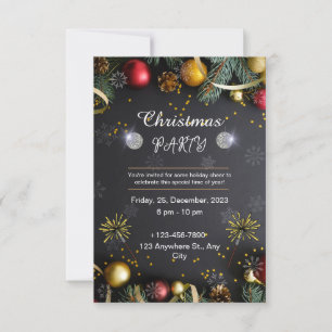 Black And Gold Elegant Christmas Party Invitation