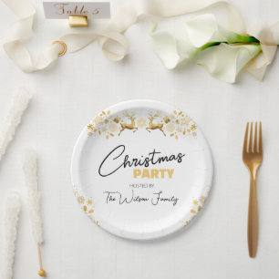 Black and Gold Elegant Christmas Party Paper Plate