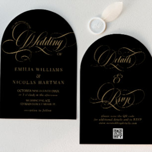Black and Gold Elegant Classic All In One Wedding Invitation