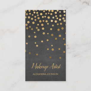Black and Gold Elegant Confetti Makeup Artist Business Card