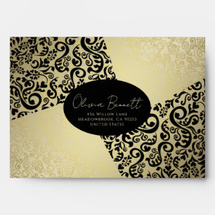 Black and Gold Elegant Damask Pattern Envelope