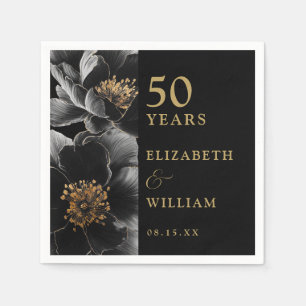 Black And Gold Elegant Floral 50th Anniversary Napkin
