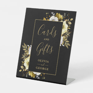 Black And Gold Elegant Floral Cards And Gifts Pedestal Sign