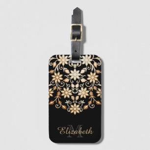 Black and Gold Elegant Floral Luggage Tag