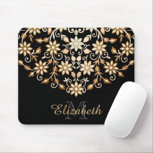 Black and Gold Elegant Floral Mouse Pad