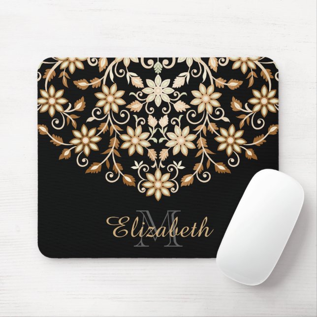 Black and Gold Elegant Floral Mouse Pad (With Mouse)