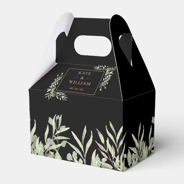 Black And Gold Elegant Greenery Wedding  Favour Box (Front Side)