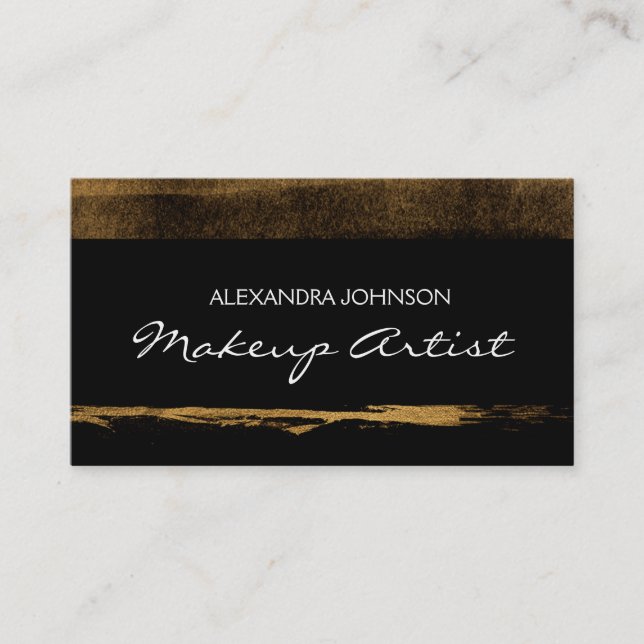 Black and Gold Elegant Metallic Foil Makeup Artist Business Card (Front)