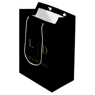 Black and Gold Elegant Minimalist Monogram Wedding Medium Gift Bag
