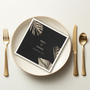 Black and Gold Elegant Modern Botanical Wedding Napkin