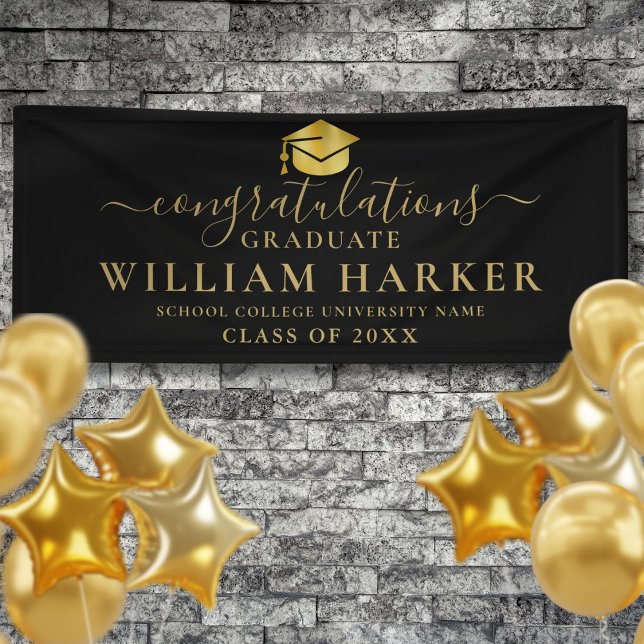 Black And Gold Elegant Modern Script Graduation Banner (Black And Gold Elegant Modern Script Graduation Banner)