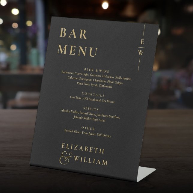 Black And Gold Elegant Monogram Bar Menu Pedestal Sign (Black And Gold Elegant Monogram Bar Menu Pedestal Sign)