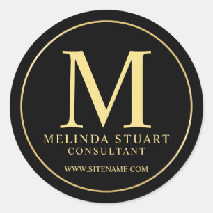 Black and Gold Elegant Monogram Business Classic Round Sticker