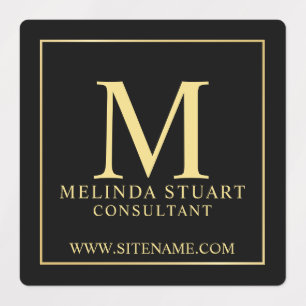 Black and Gold Elegant Monogram Business Labels