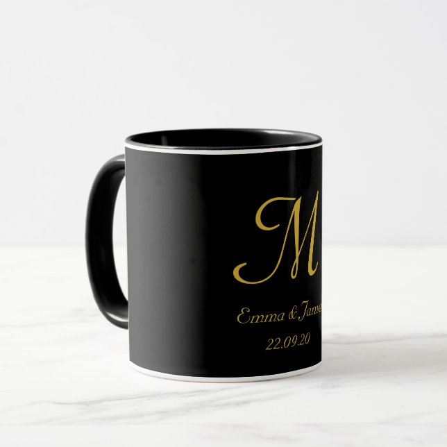 Black and Gold Elegant Monogram Initial Name  Mug (Front Left)