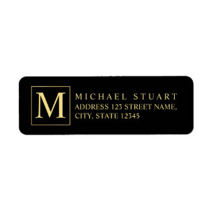Black and Gold Elegant Monogram Return Address Label