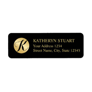 Black and Gold Elegant Monogram Return Address Label