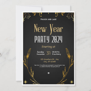 Black and Gold Elegant New Year's Eve Party Invit Invitation