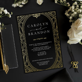 Black and Gold Elegant Ornate Wedding Invitation