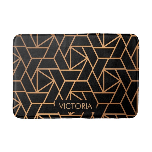 Black and Gold Elegant Pattern Bath Mat (Front)