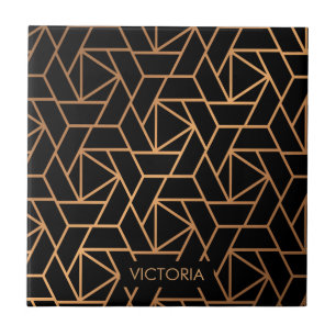 Black and Gold Elegant Pattern Ceramic Tile
