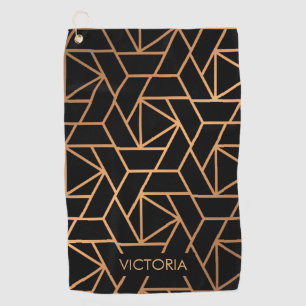 Black and Gold Elegant Pattern Golf Towel