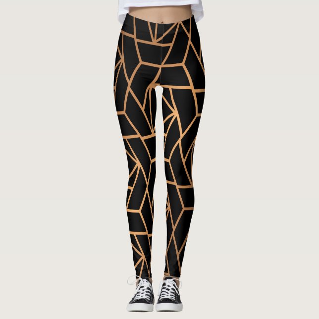 Black and Gold Elegant Pattern Leggings (Front)