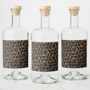 Black and Gold Elegant Pattern Liquor Bottle Label