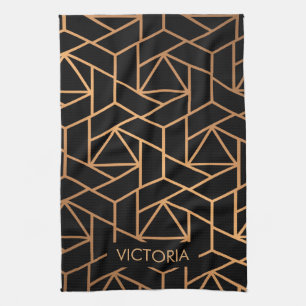 Black and Gold Elegant Pattern Tea Towel